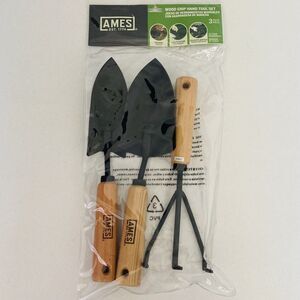 Ames Wood Grip Hand Garden Tool Set, Trowel, Cultivator, Transplanter. 3 Pieces